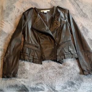 Victoria’s Secret Black GENUINE Leather Rezrekshn Esther Chen Moto Jacket  XS